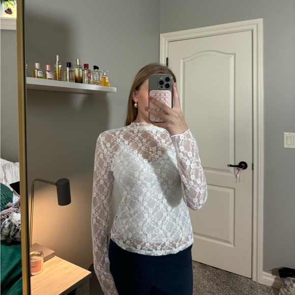 Lace, white transparent long sleeve shirt - Picture 2 of 3